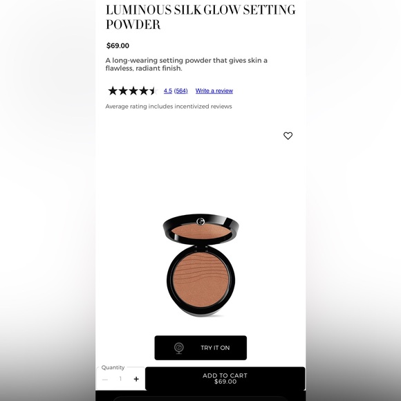 Giorgio Armani Luminous Silk Glow Fusion Setting Powder - Shade 8 Tan. MSRP $69! - Picture 5 of 12